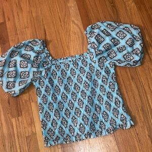 Maurices Blue Smocked Square-Neck Puff Crop Top L